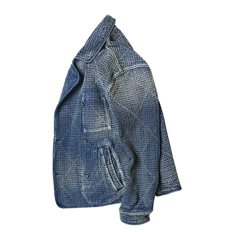 Indigo Dye Sashiko Double-Breasted Coat