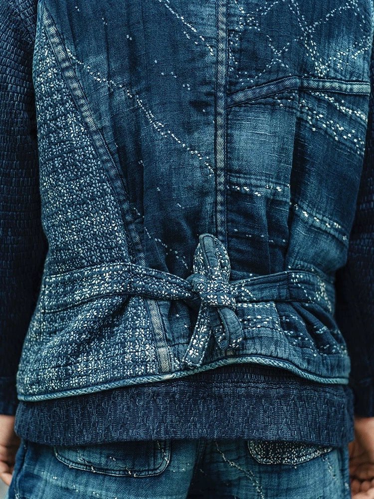 Indigo Dye Sashiko Boro Patchwork Vest