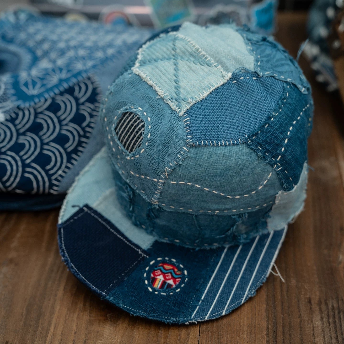 Indigo Patchwork Sashiko Baseball Cap