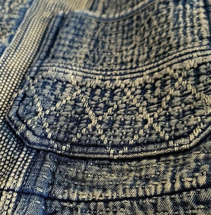 Indigo Dye Retro Sashiko Noragi Jacket