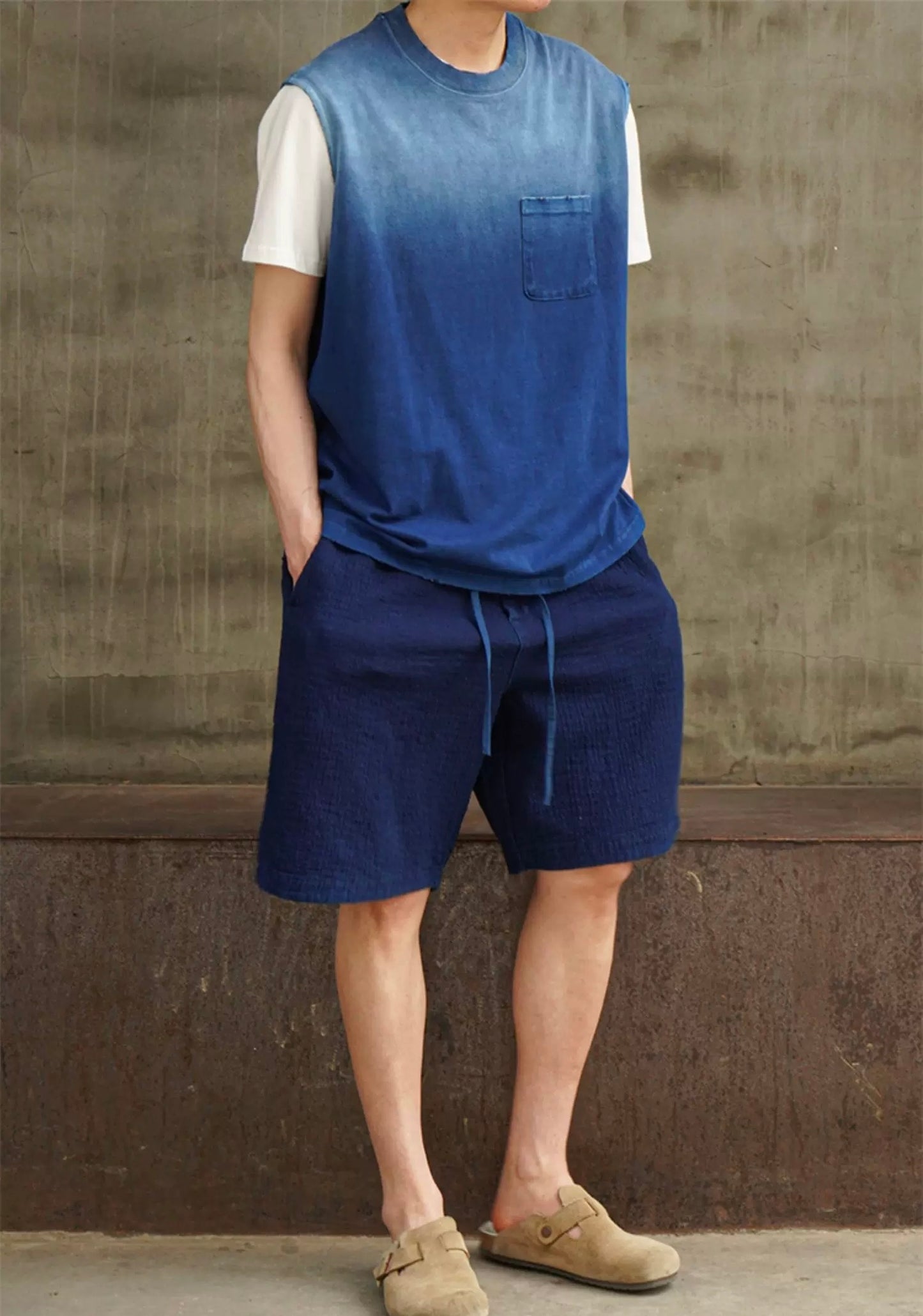 Indigo Dye Kendo Elastic Waist Shorts