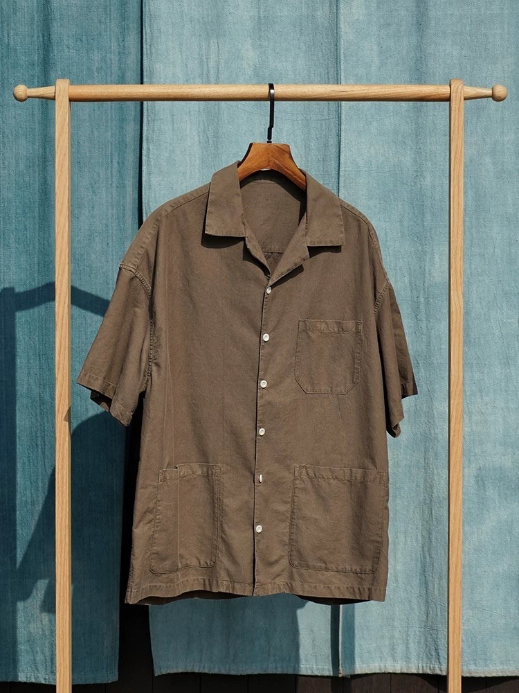 Walnut Hulls Dye Short Sleeves Aloha Shirt