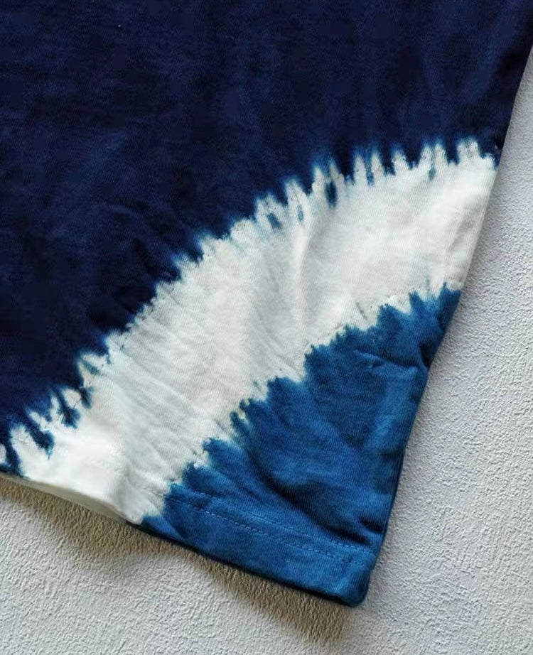 Indigo Shibori Wave Diagonal Tie Dye Tee