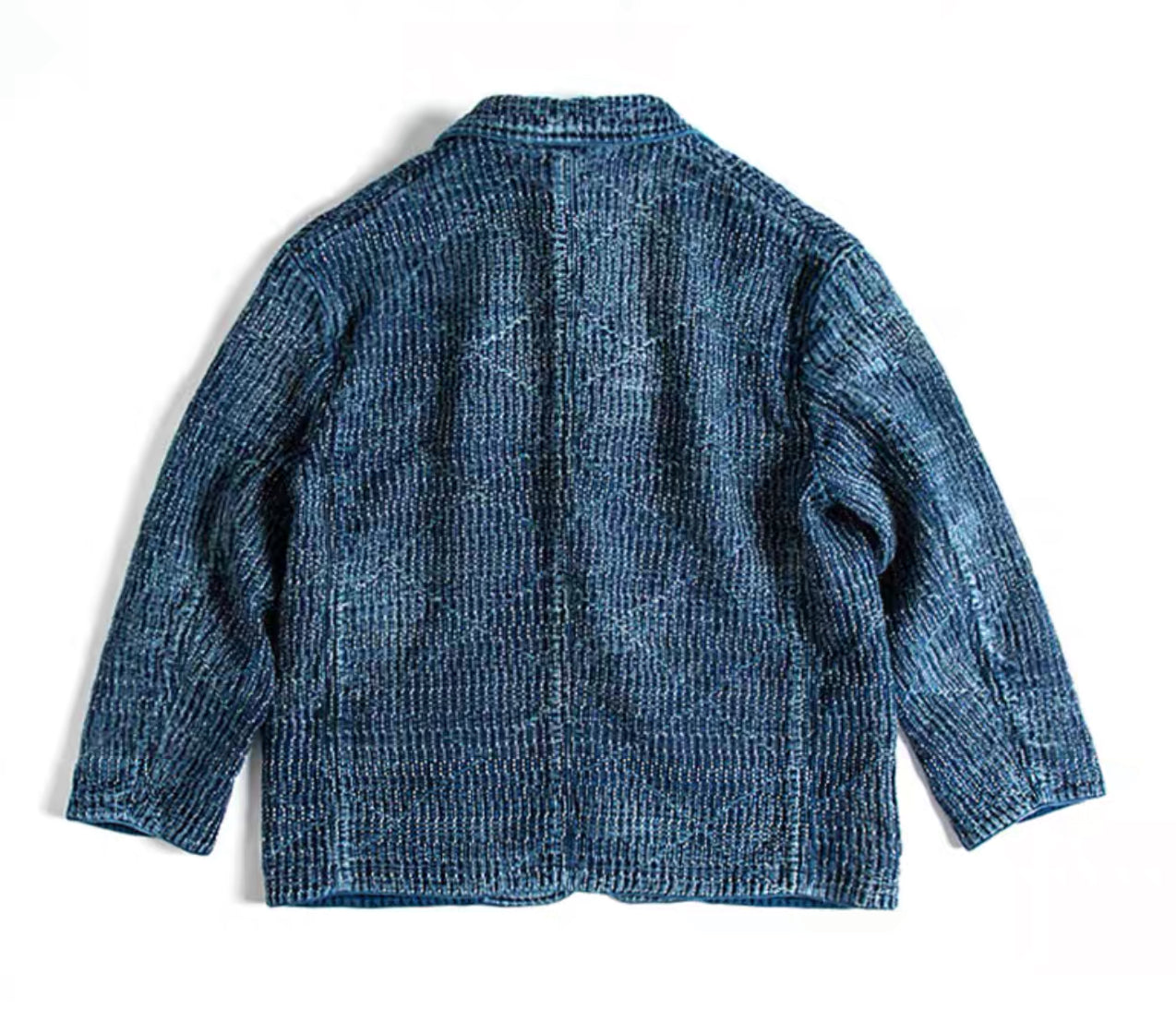 Indigo Dye Sashiko Blazer Casual Jacket - Mid Blue