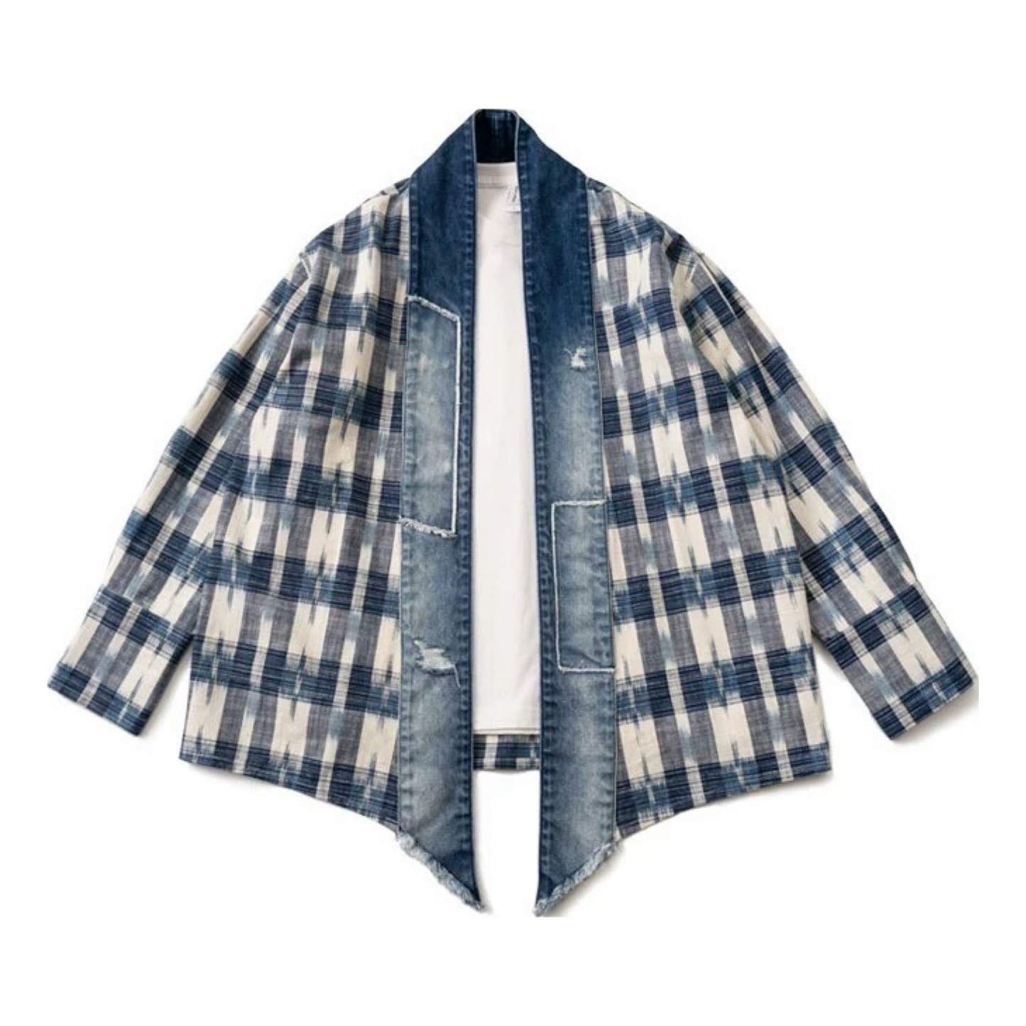 Checked Denim Patchwork Noragi Jacket