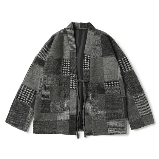 Grey Patchwork Folk Haori Jacket