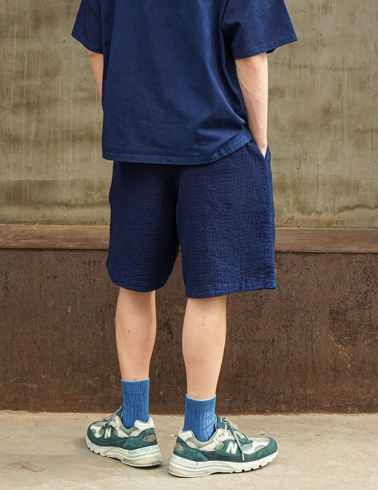 Indigo Dye Kendo Elastic Waist Shorts