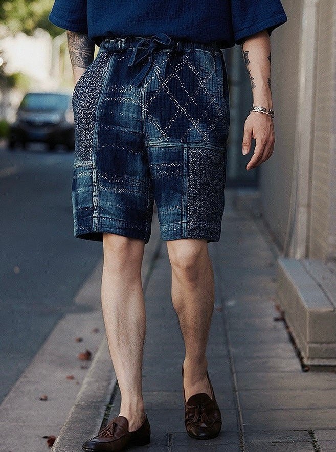 Indigo Dye Sashiko Sakura Shorts