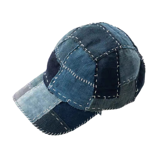 Indigo Dye Boro Sashiko Patchwork Cap