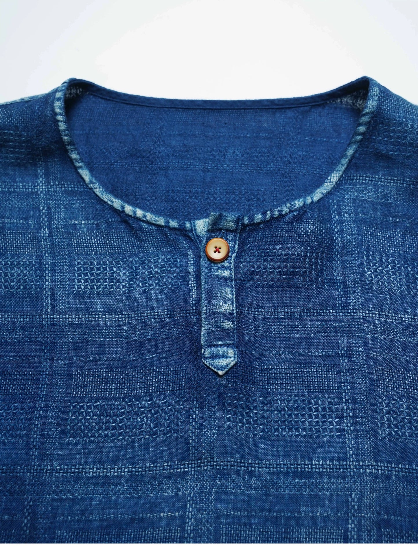 Indigo Dye Linen Henley Shirt