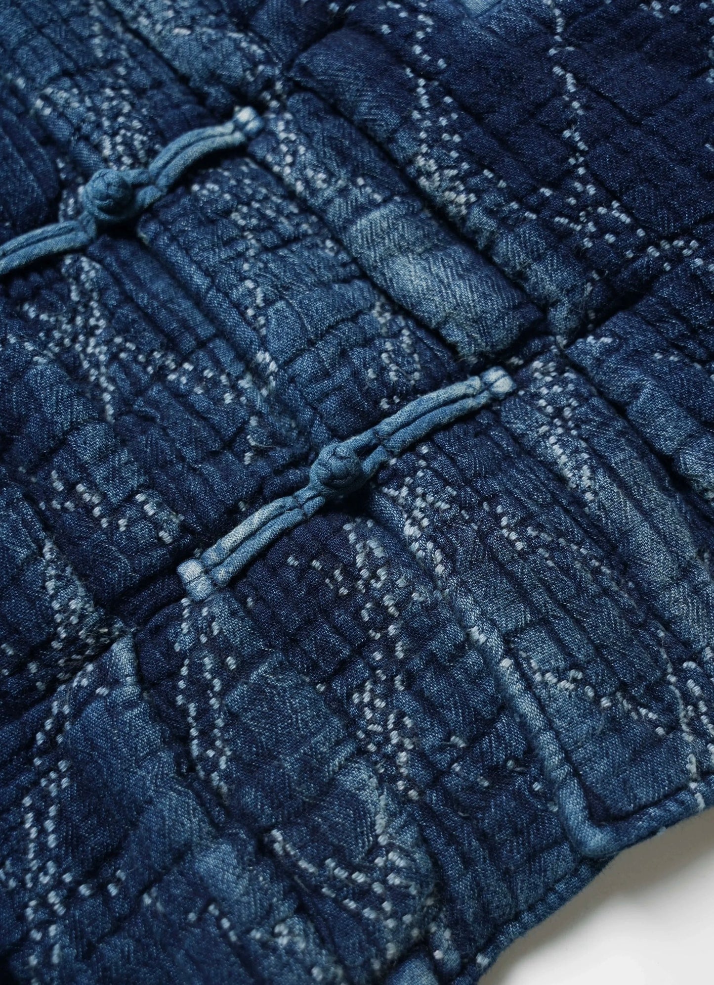 Indigo Dye Heavyweight Checked Sashiko Chinese Coat