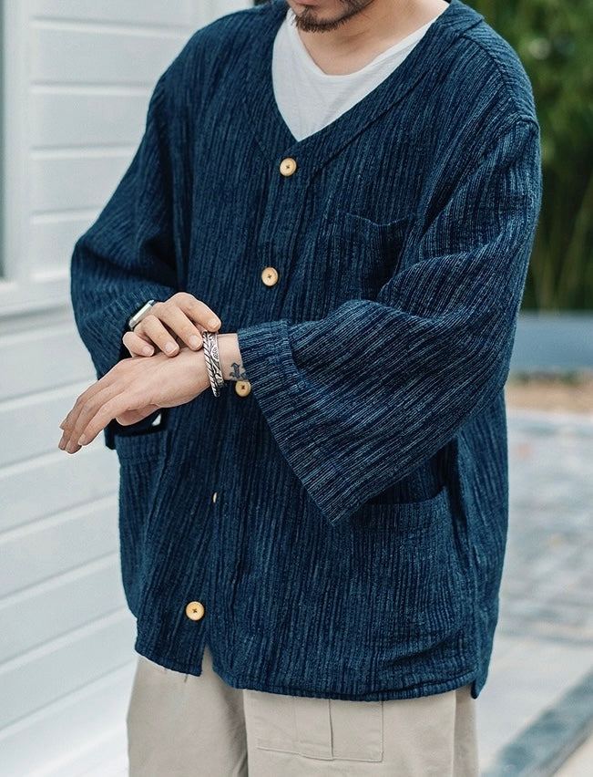 Indigo Dye Sashiko Reversible Baseball Shirt