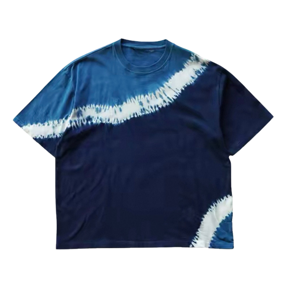 Indigo Shibori Wave Diagonal Tie Dye Tee