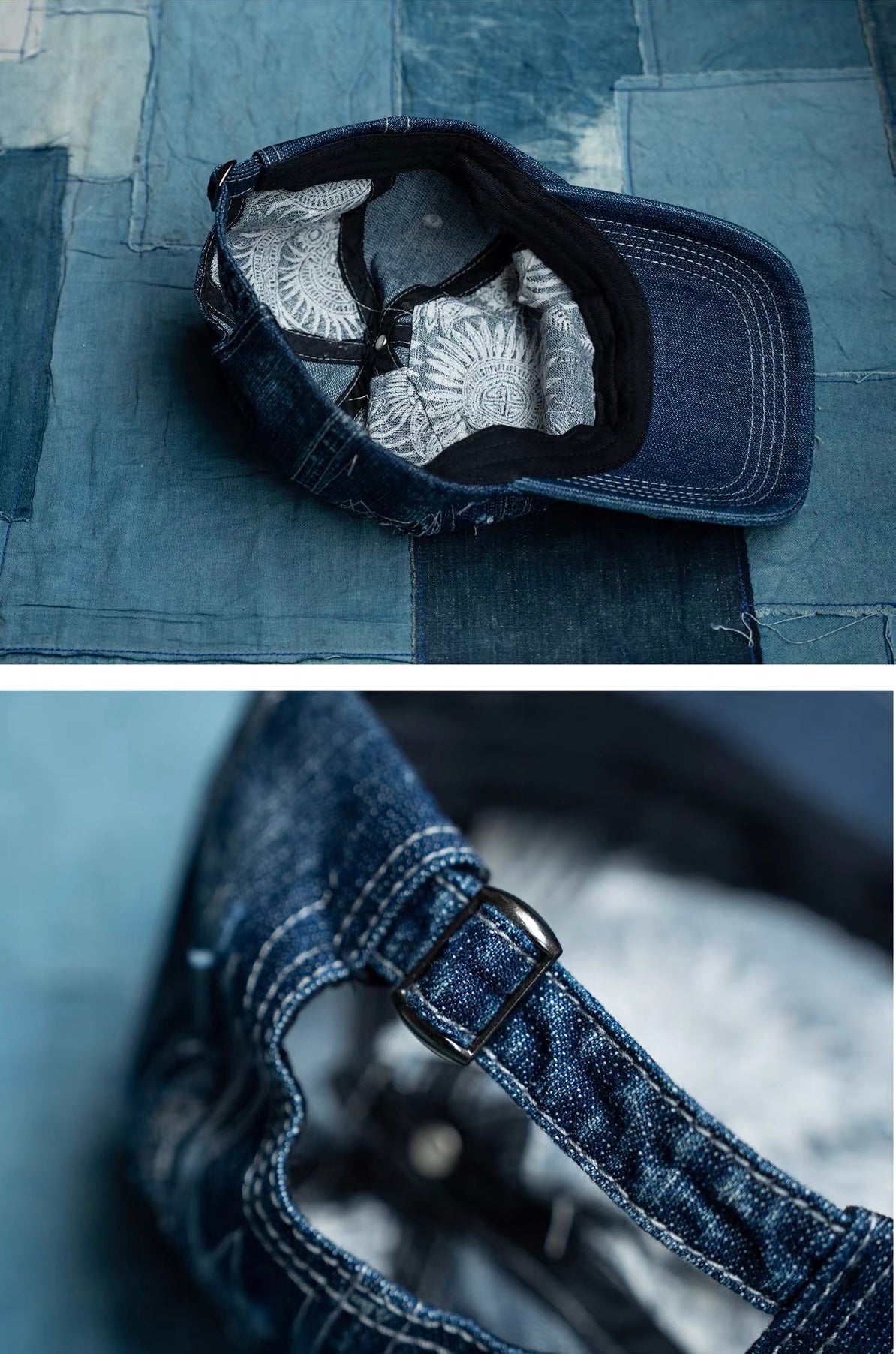 Indigo Dye Distressed Denim Cap