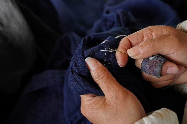 Indigo Dye Short Sleeves Baseball Shirt