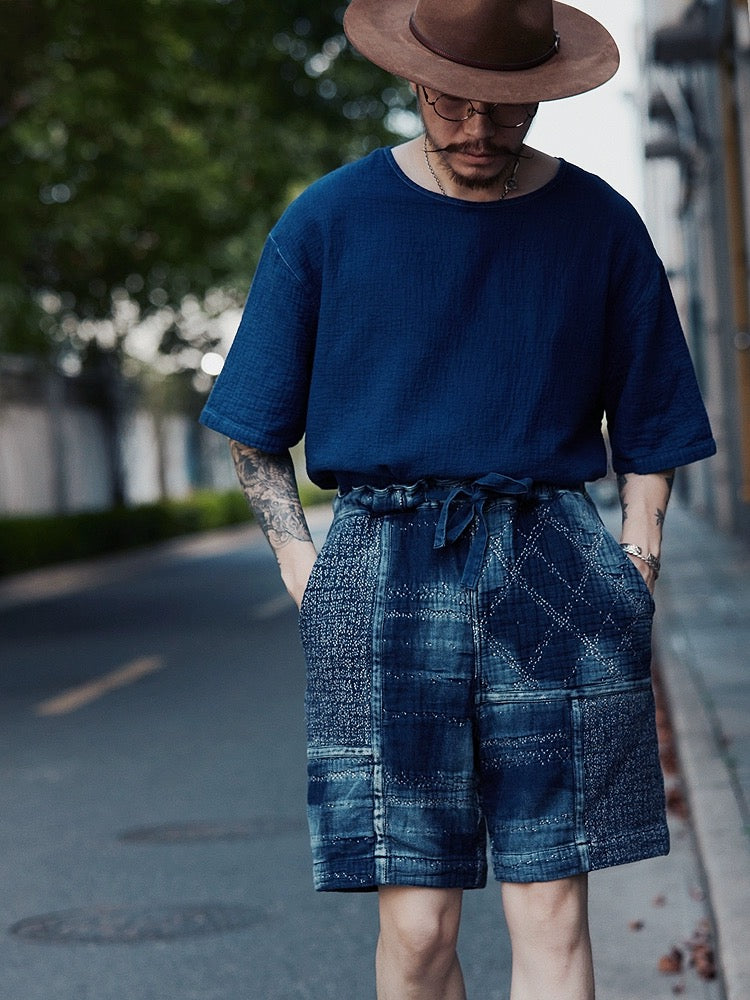 Indigo Dye Sashiko Sakura Shorts