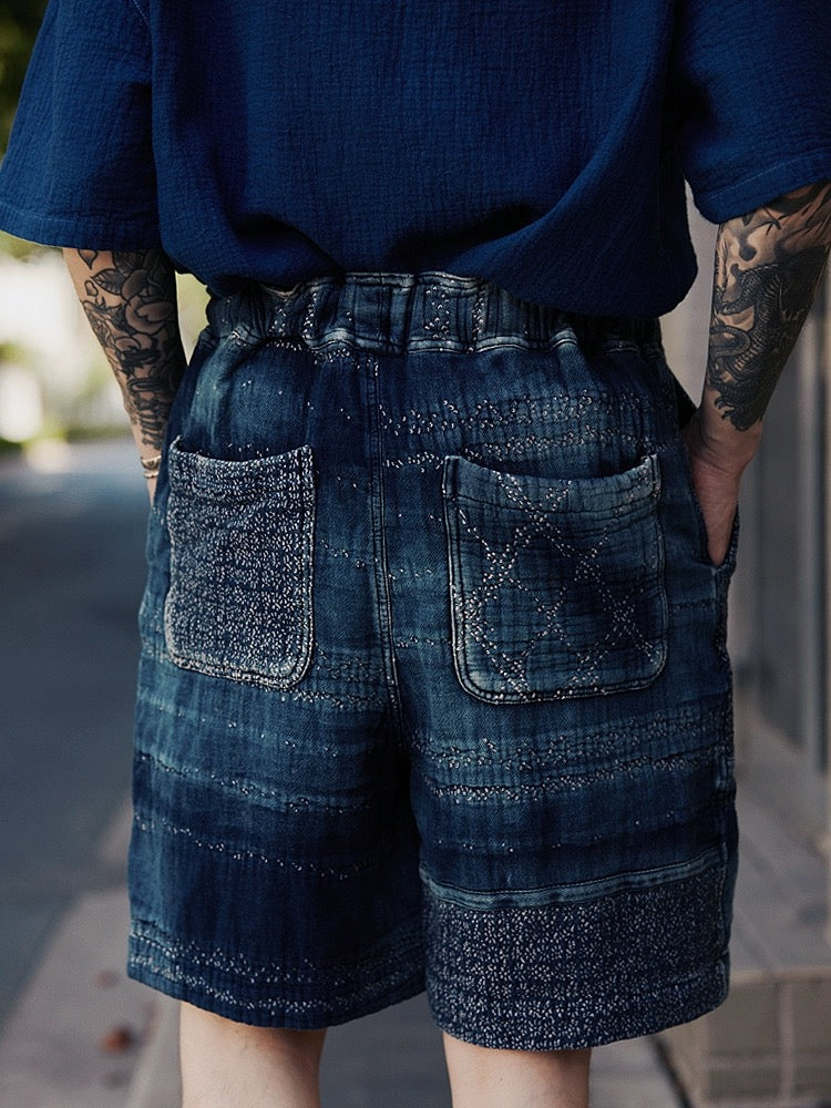 Indigo Dye Sashiko Sakura Shorts