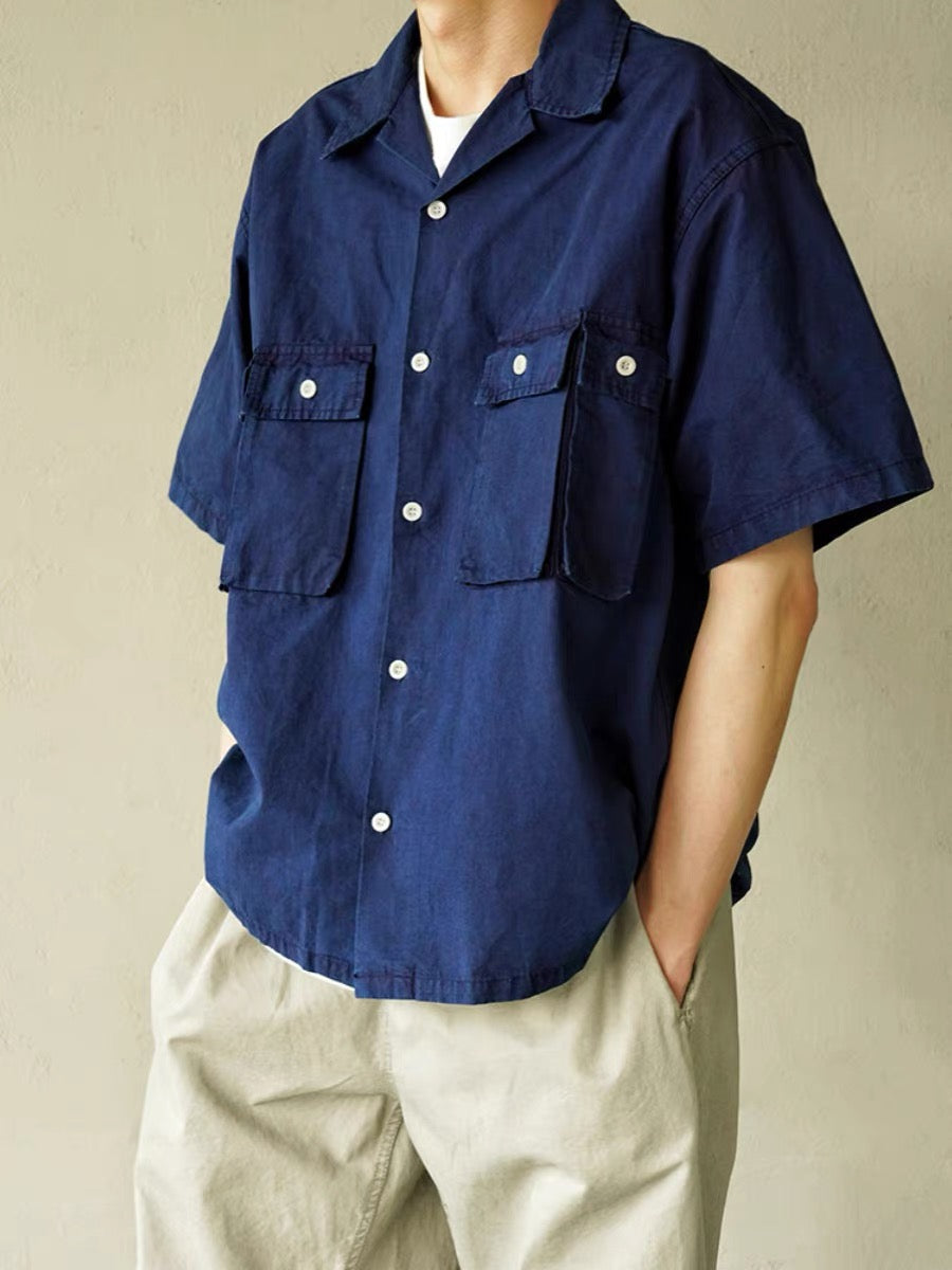 Indigo Dye Worker Aloha Shirt