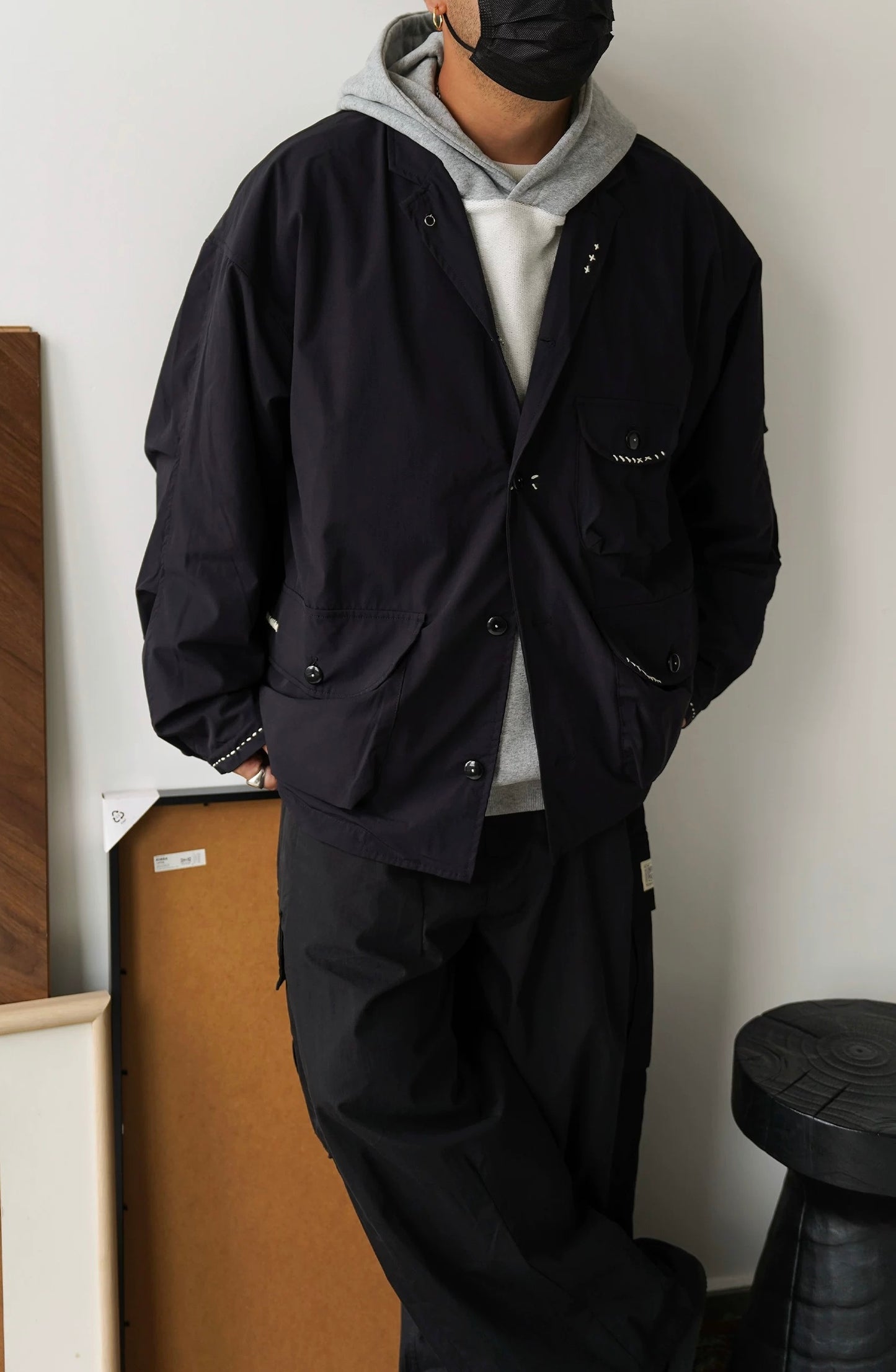 Black Water-Repellent Sashiko Blazer