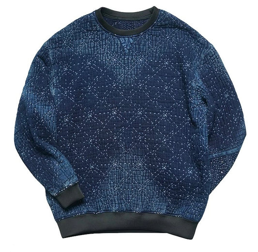 Dark Indigo Dye Sashiko Starry Night Sweatshirt