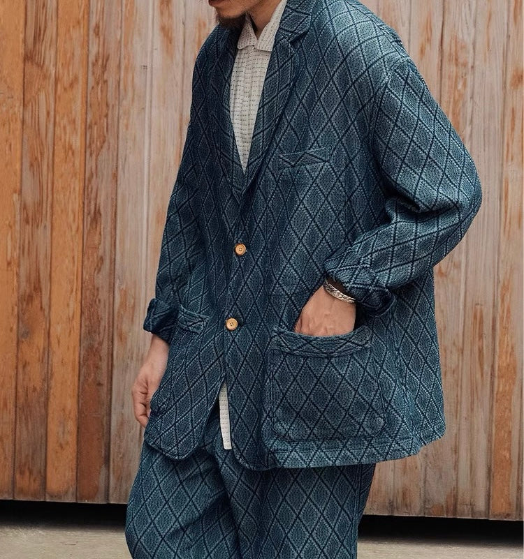 Indigo Dye Jacquard Blazer Jacket