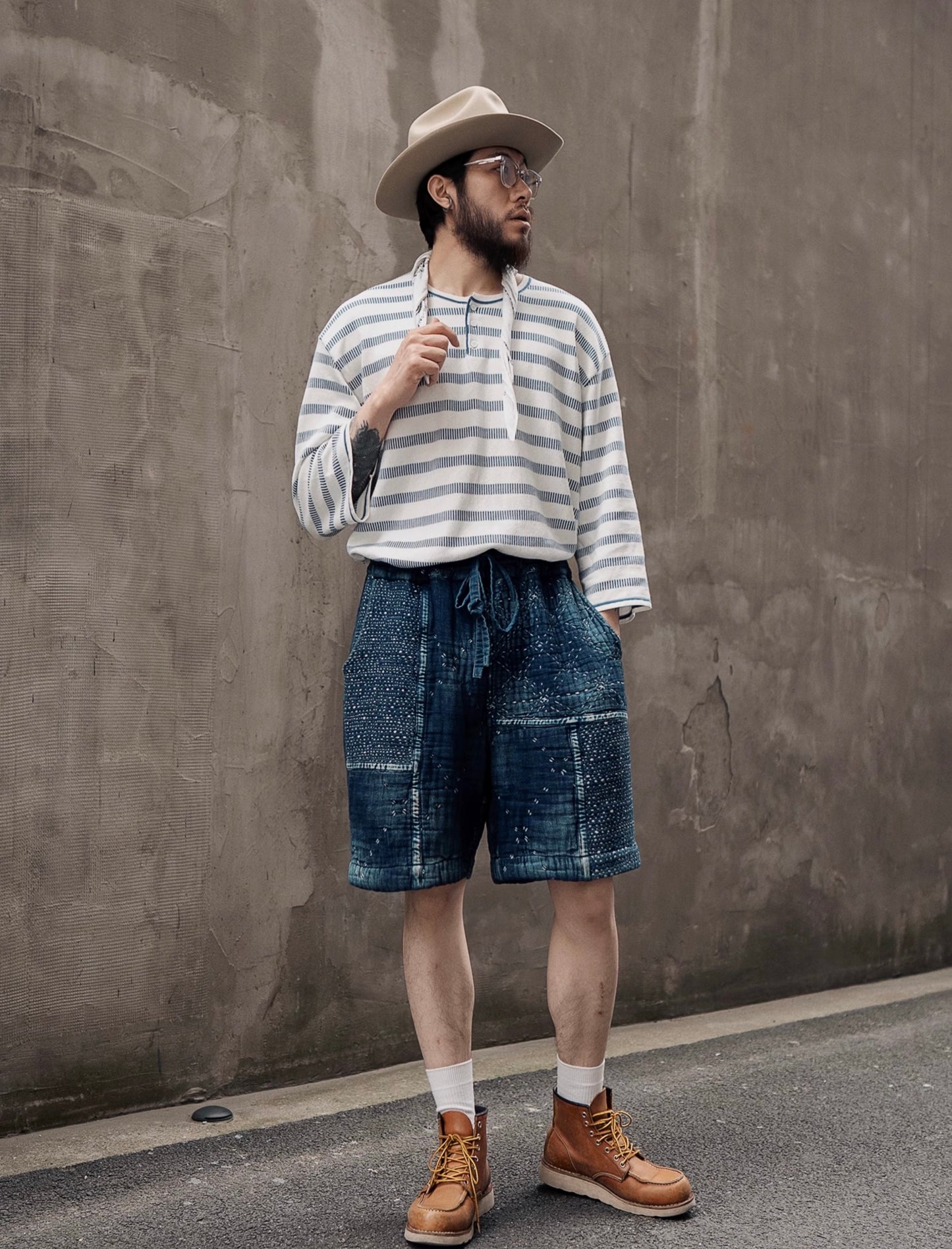 Indigo Dye Sashiko Starry Night Shorts