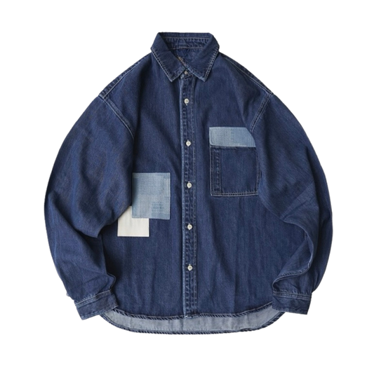 Dark Blue Patchwork Denim Shirt