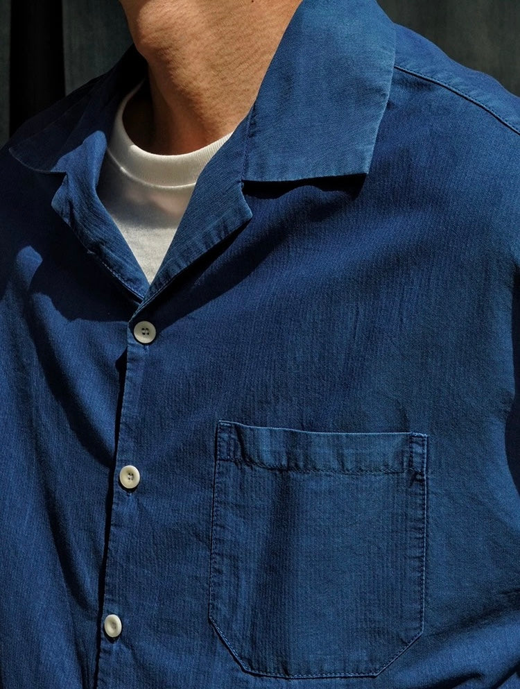 Indigo Dye Short Sleeves Aloha Shirt