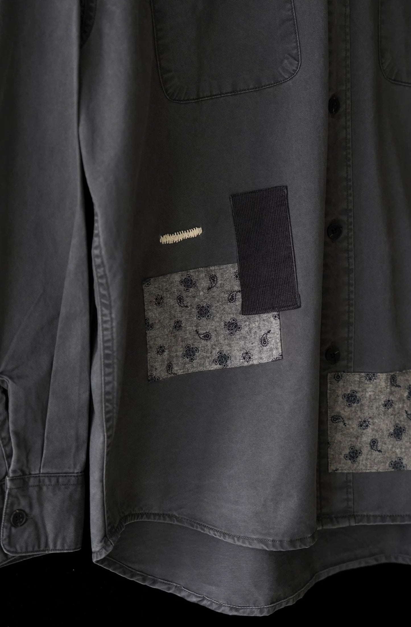 Washed Sashiko Patchwork Long Shirt