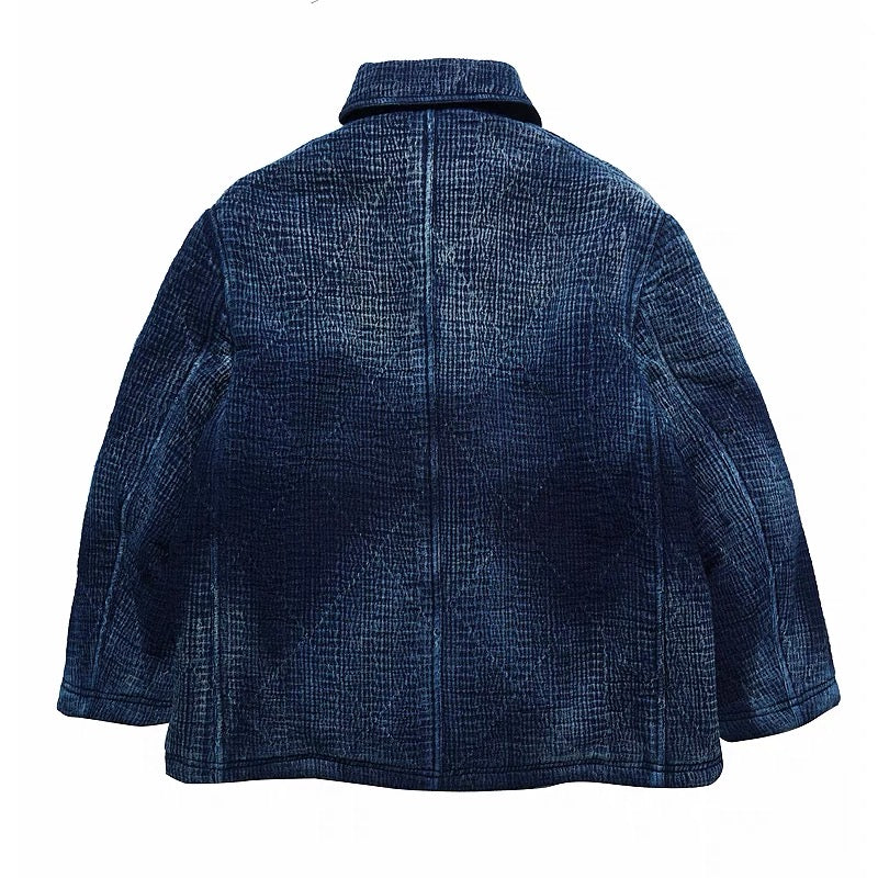 Dark Indigo Dye Sashiko Double-Breasted Coat