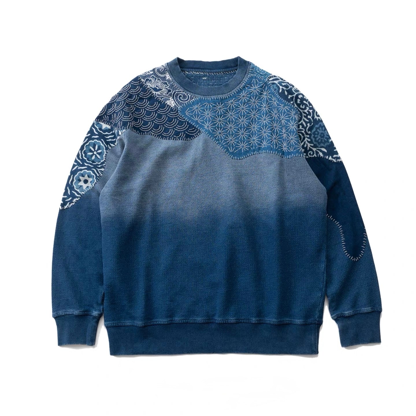 Indigo Dye Patchwork Sashiko Sweatshirt