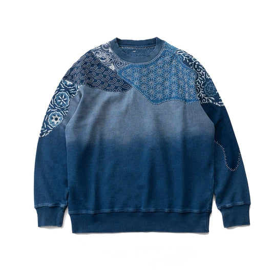 Indigo Dye Patchwork Sashiko Sweatshirt