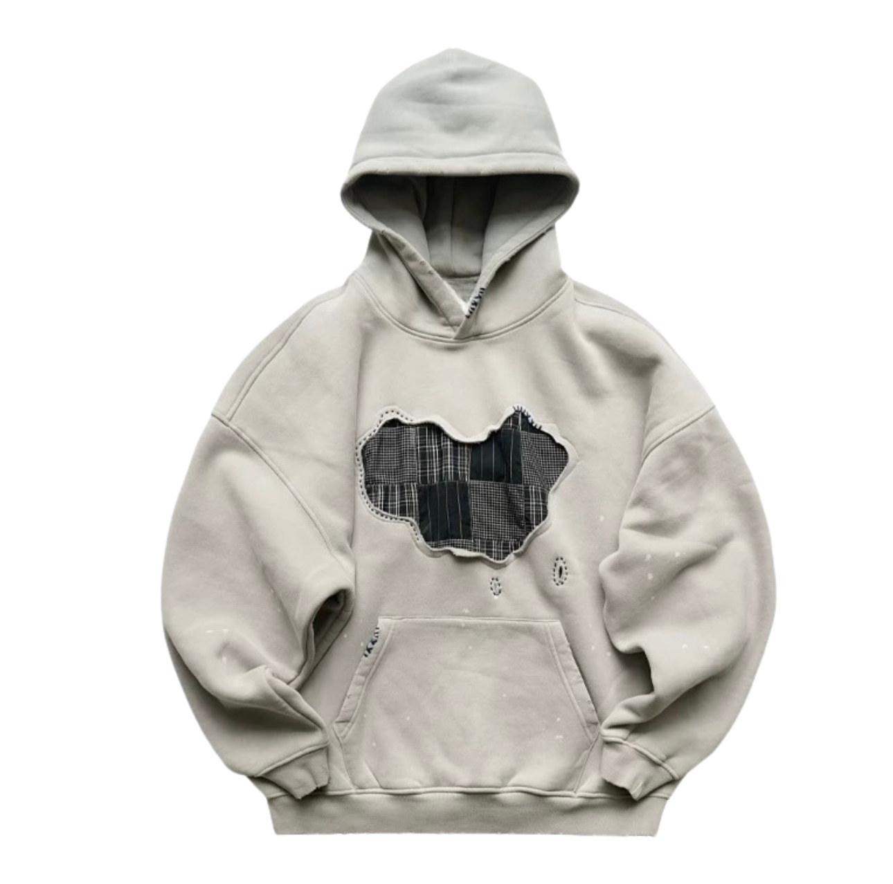 Grey Sashiko Map Patchwork Hoodie