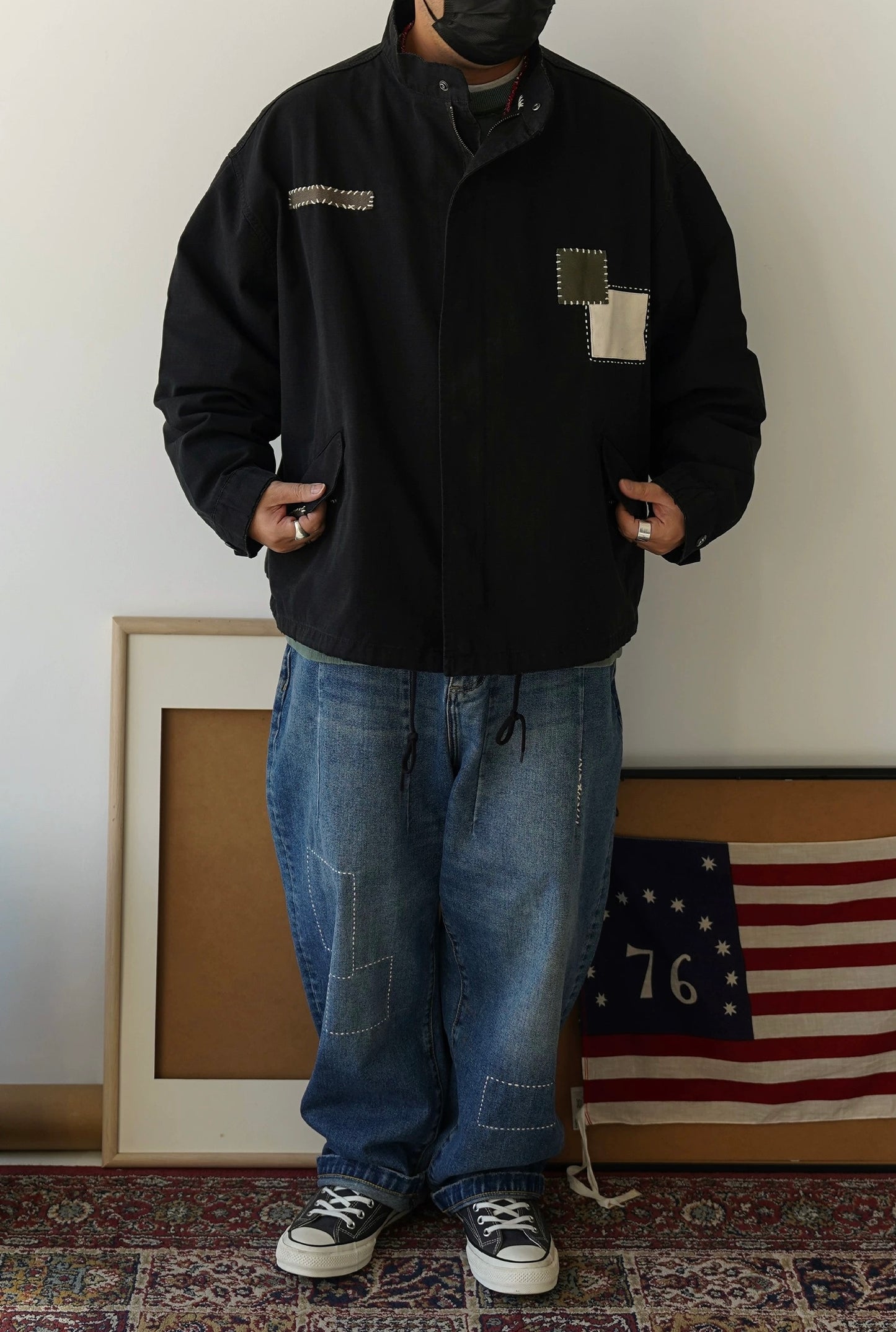 Black Sashiko Patchwork M51 Flight Jacket