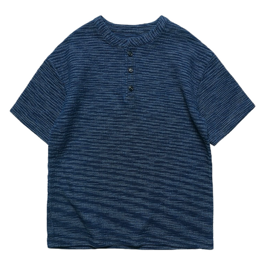 Indigo Dye Sashiko Kasuri Henley T-Shirt