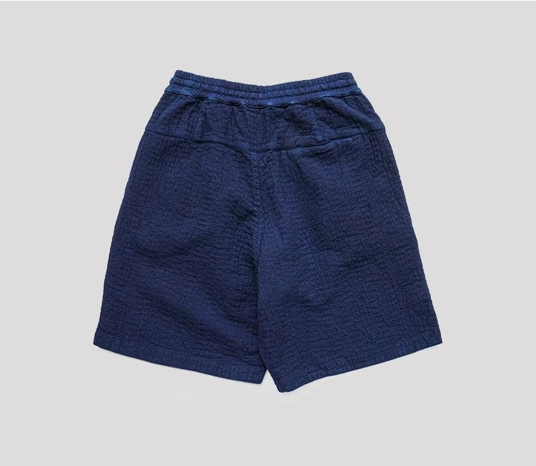 Indigo Dye Kendo Elastic Waist Shorts