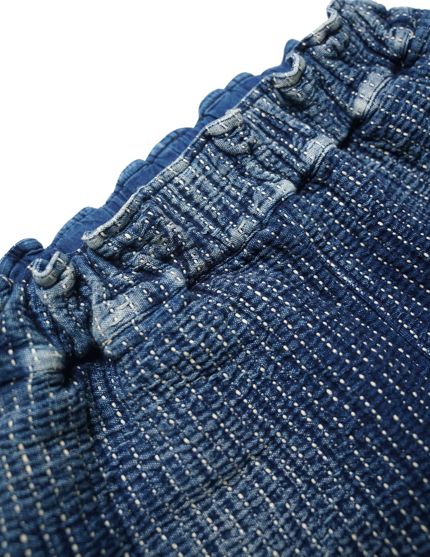 Indigo Dye Sashiko Elastic Waist Shorts