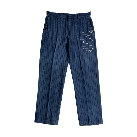 Indigo Dye Sashiko Striped Pants