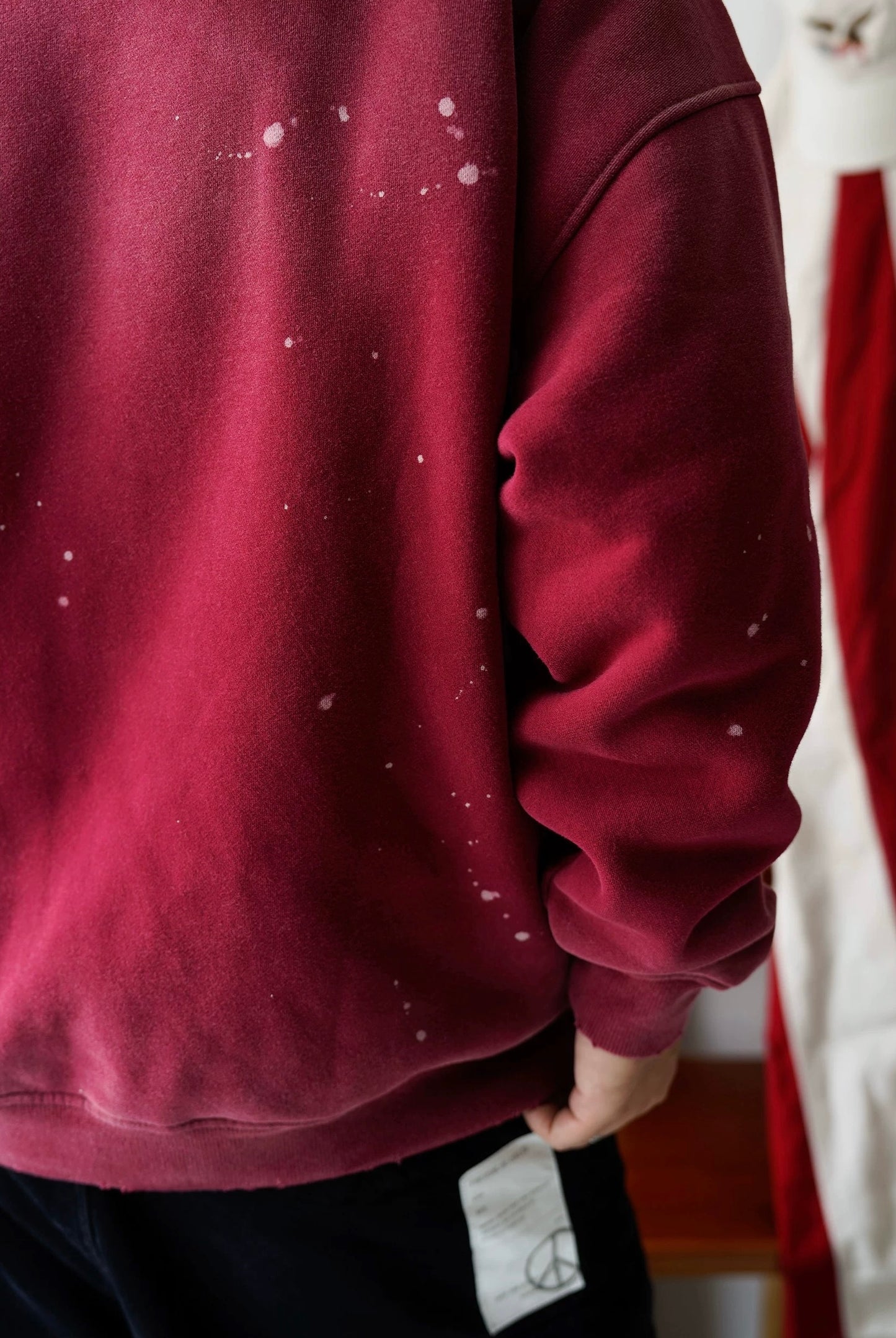 Red Sashiko Map Patchwork Hoodie