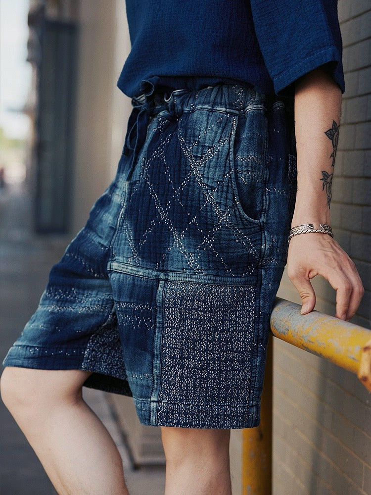 Indigo Dye Sashiko Sakura Shorts