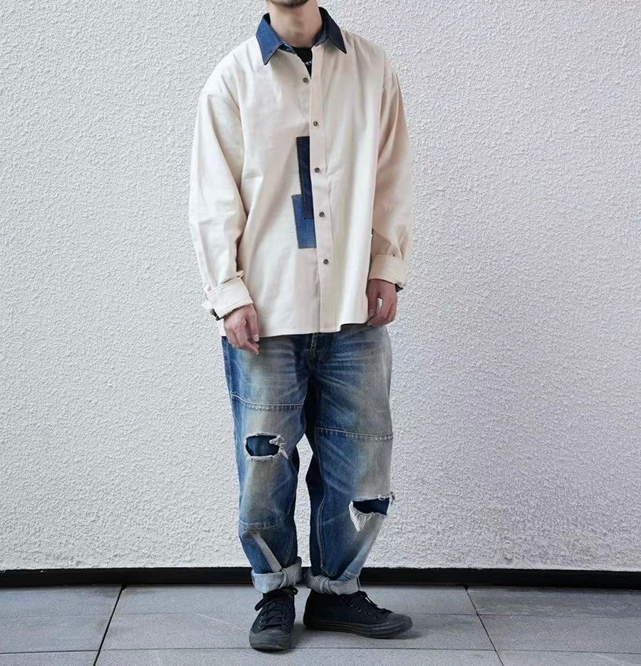 Retro Denim Patchwork Shirt