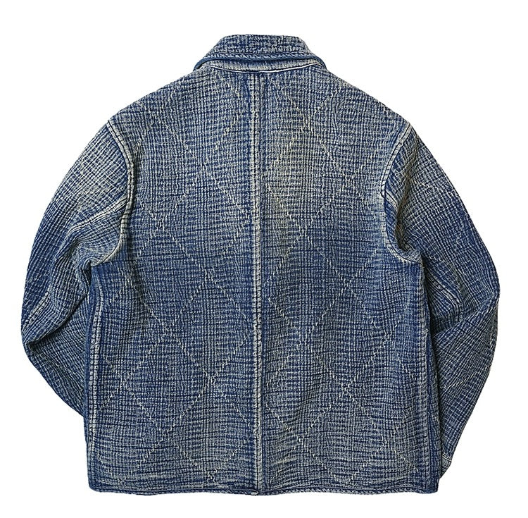 Indigo Dye Sashiko Double-Breasted Coat