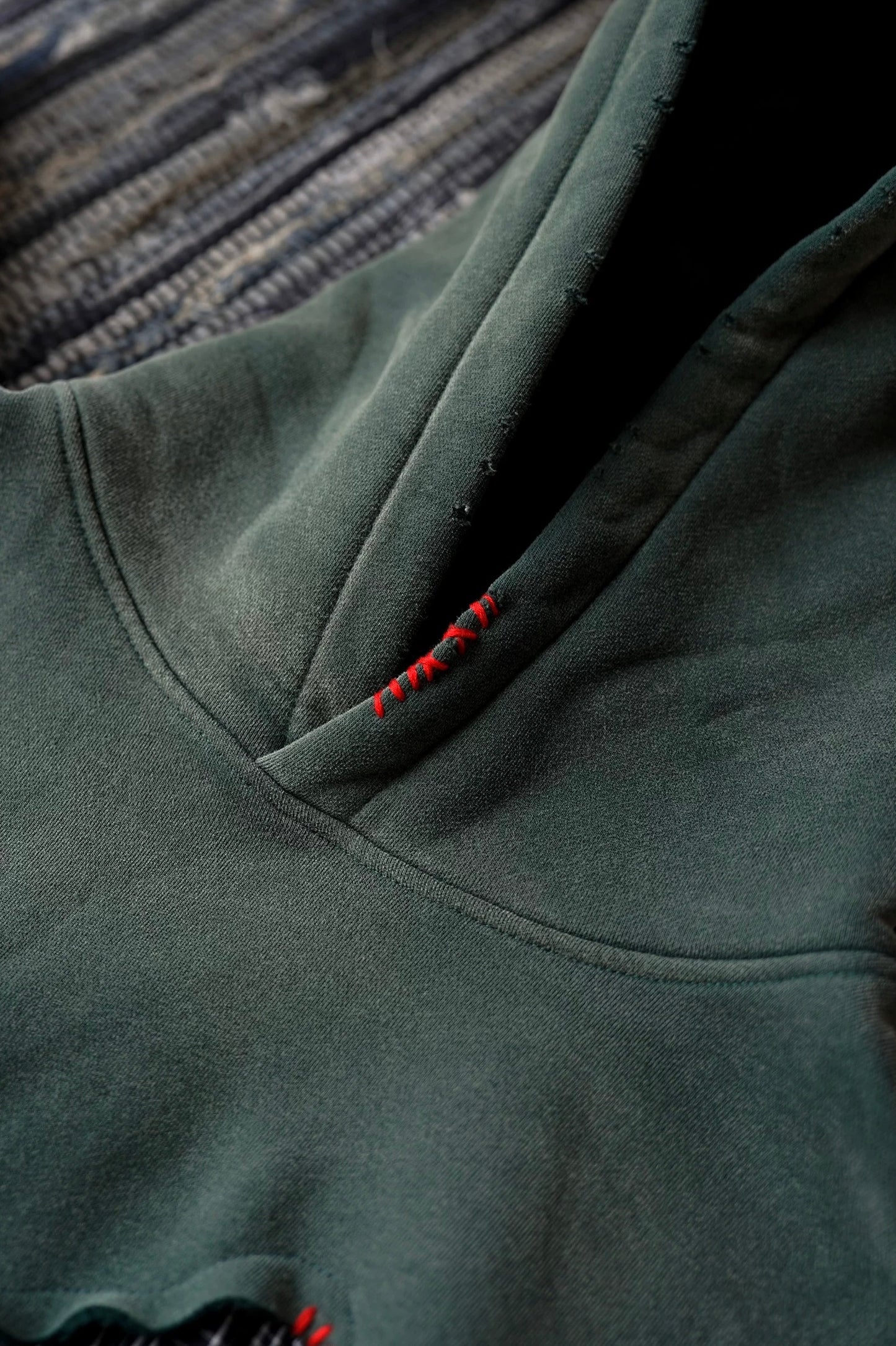 Green Sashiko Map Patchwork Hoodie