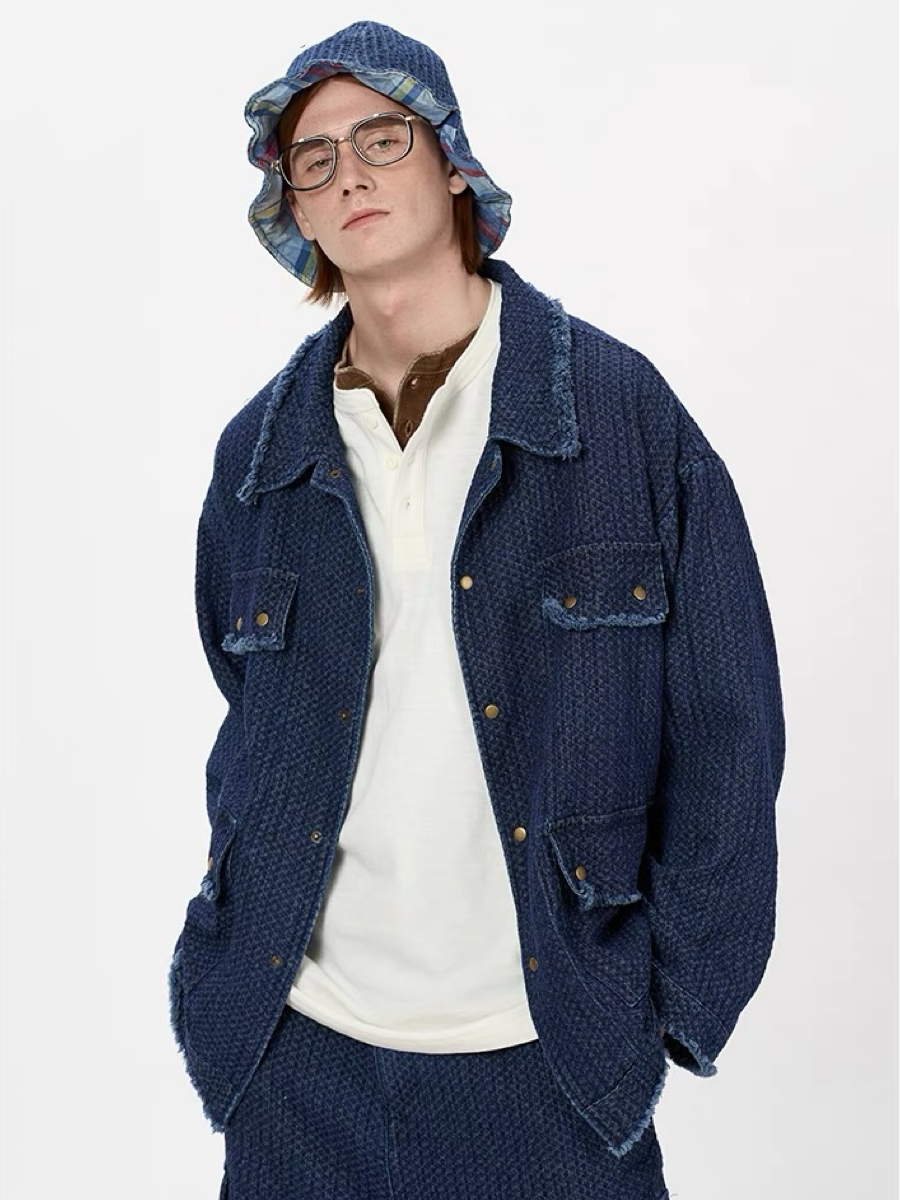 Indigo Dye Sashiko Worker Jacket