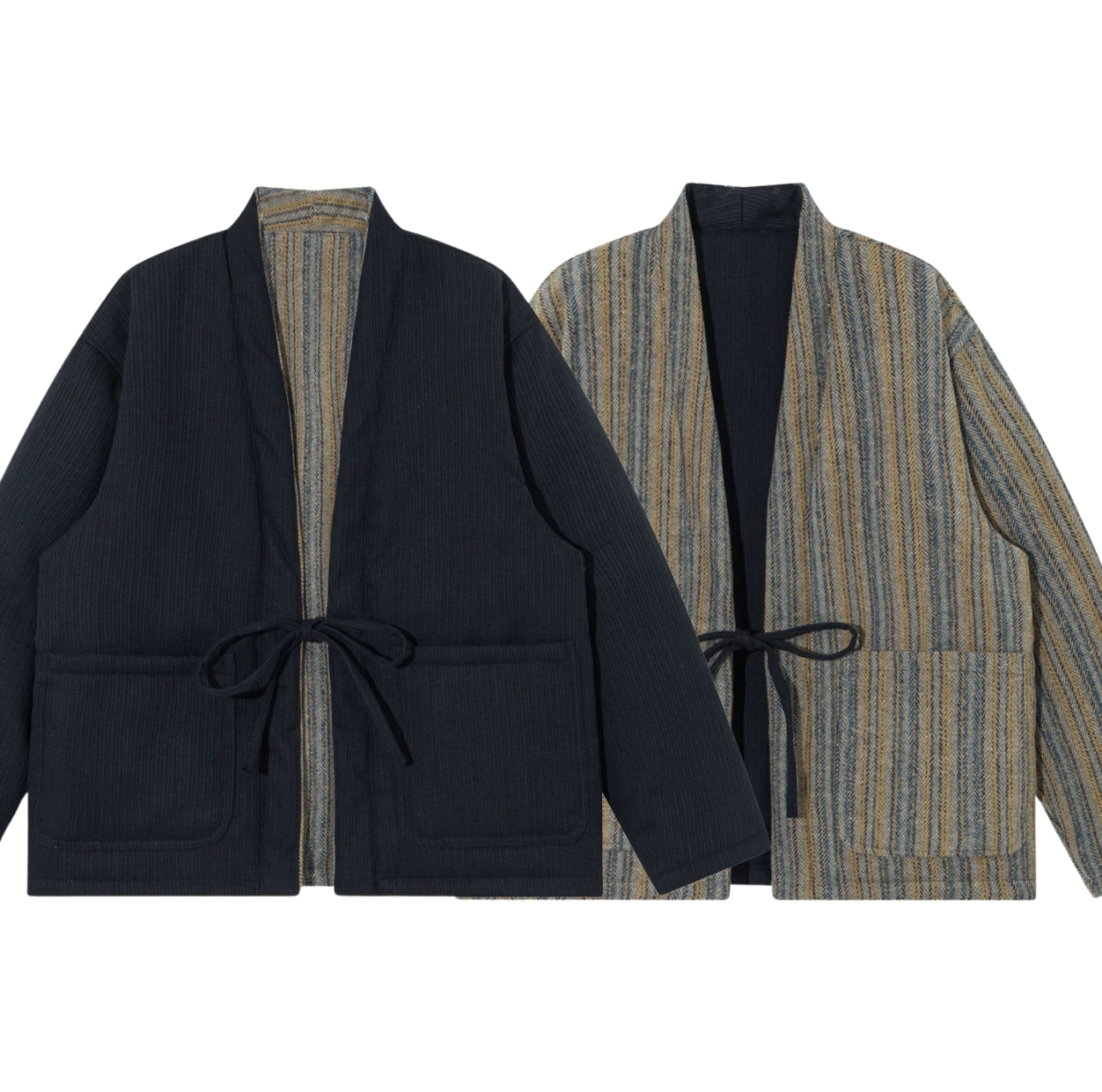 Navy Reversible Stripe Noragi Jacket
