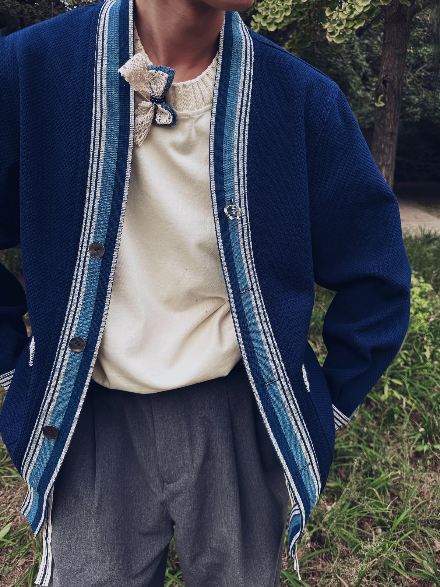 Indigo Dye Patchwork Sashiko Haori Jacket