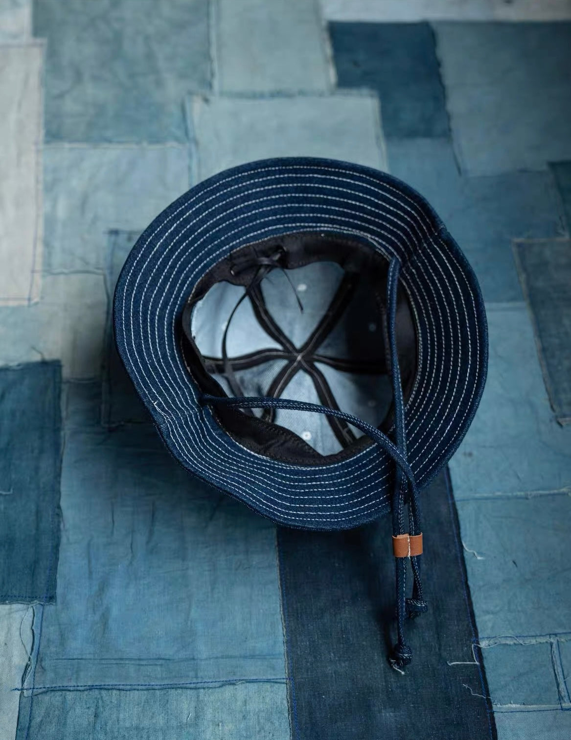 Indigo Dye Boro Patchwork Bucket Hat