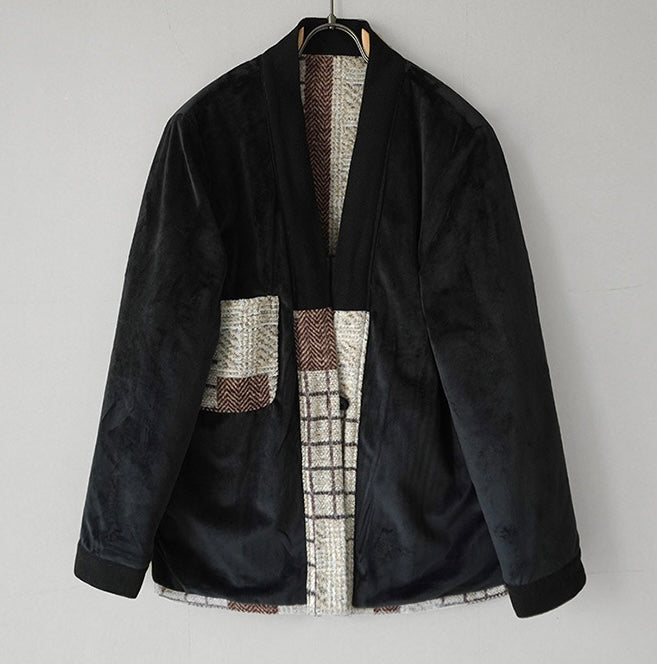 Checked Velvet Kimono Jacket