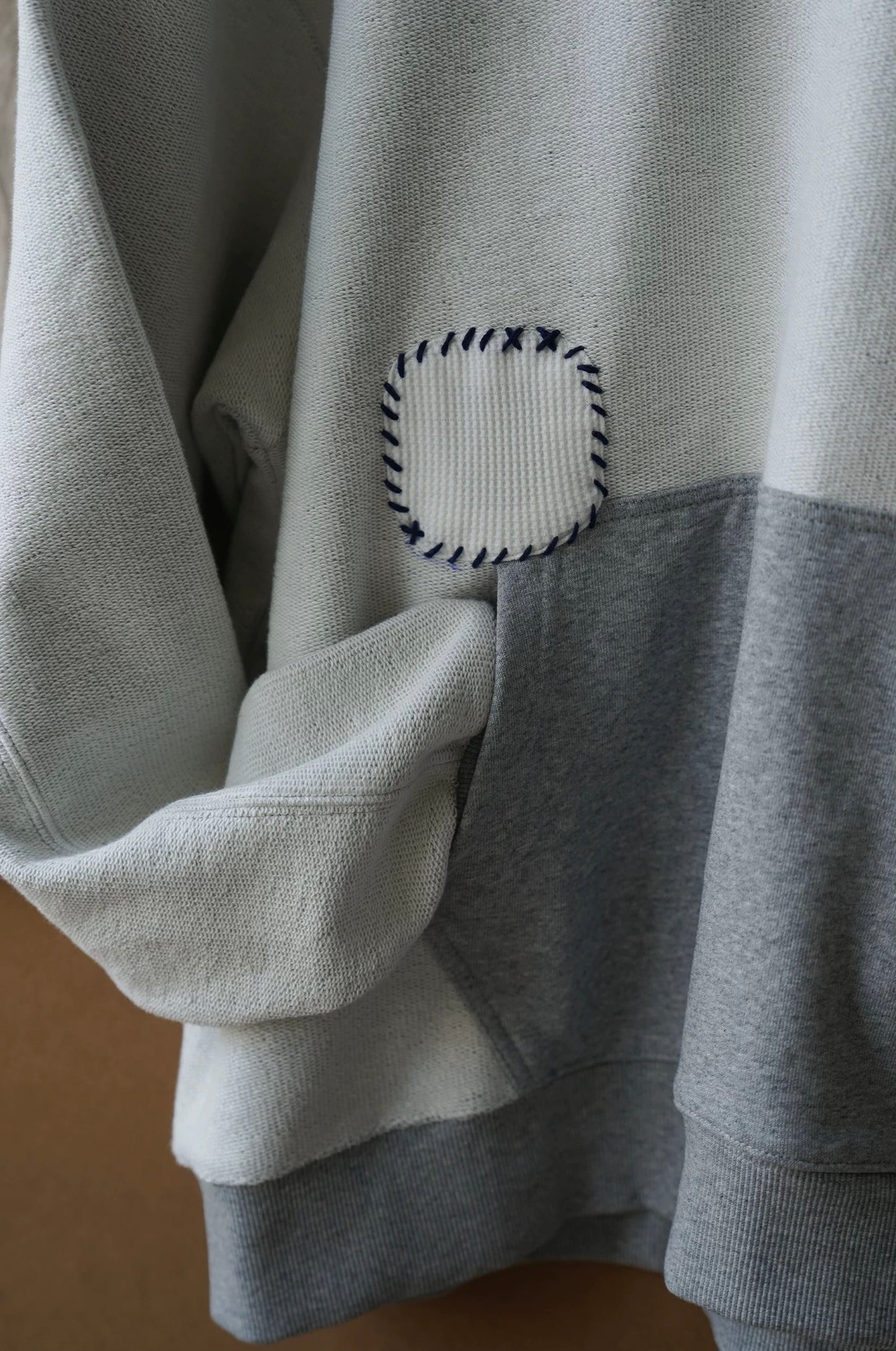Grey Sashiko Patchwork Hoodie