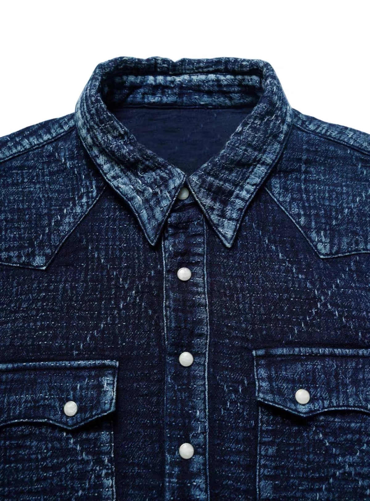 Indigo Dye Distressed Sashiko Western Shirt